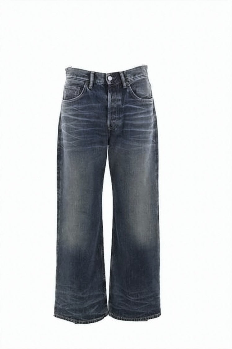Acne Studios Mid-Length Wide-Leg Denim Pants With Faded Wash