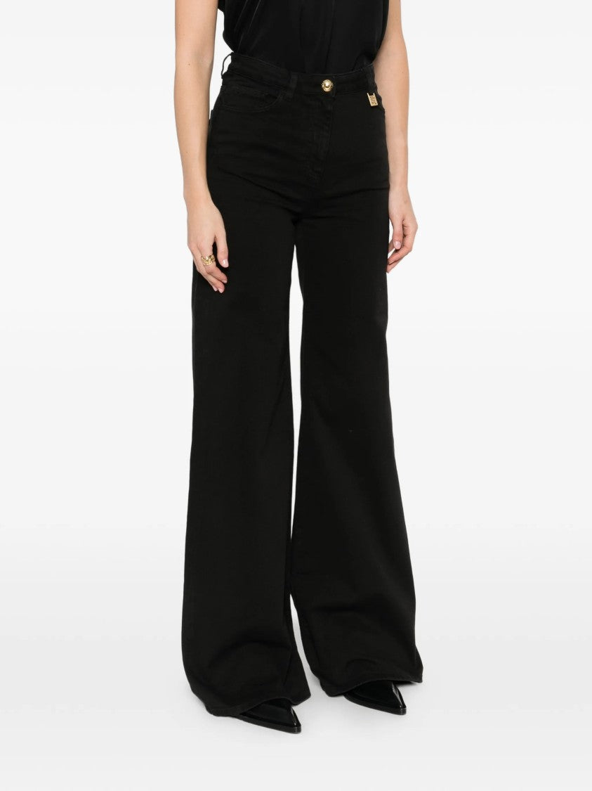 Elisabetta Franchi High-Waist Wide-Leg Black Denim Jeans