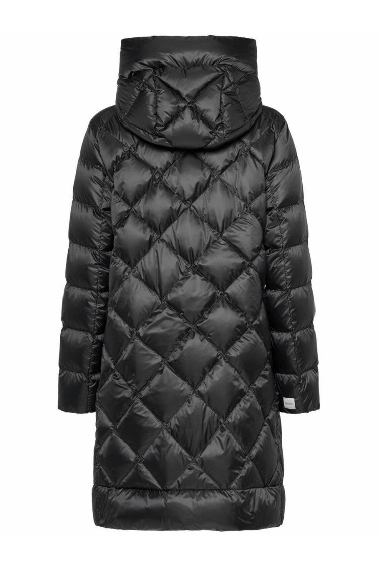 Max Mara Black Diamond-Quilted Hooded Longline Down Puffer Coat