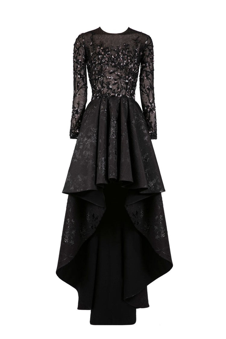 Saiid Kobeisy High-Low Brocade Beaded Dress