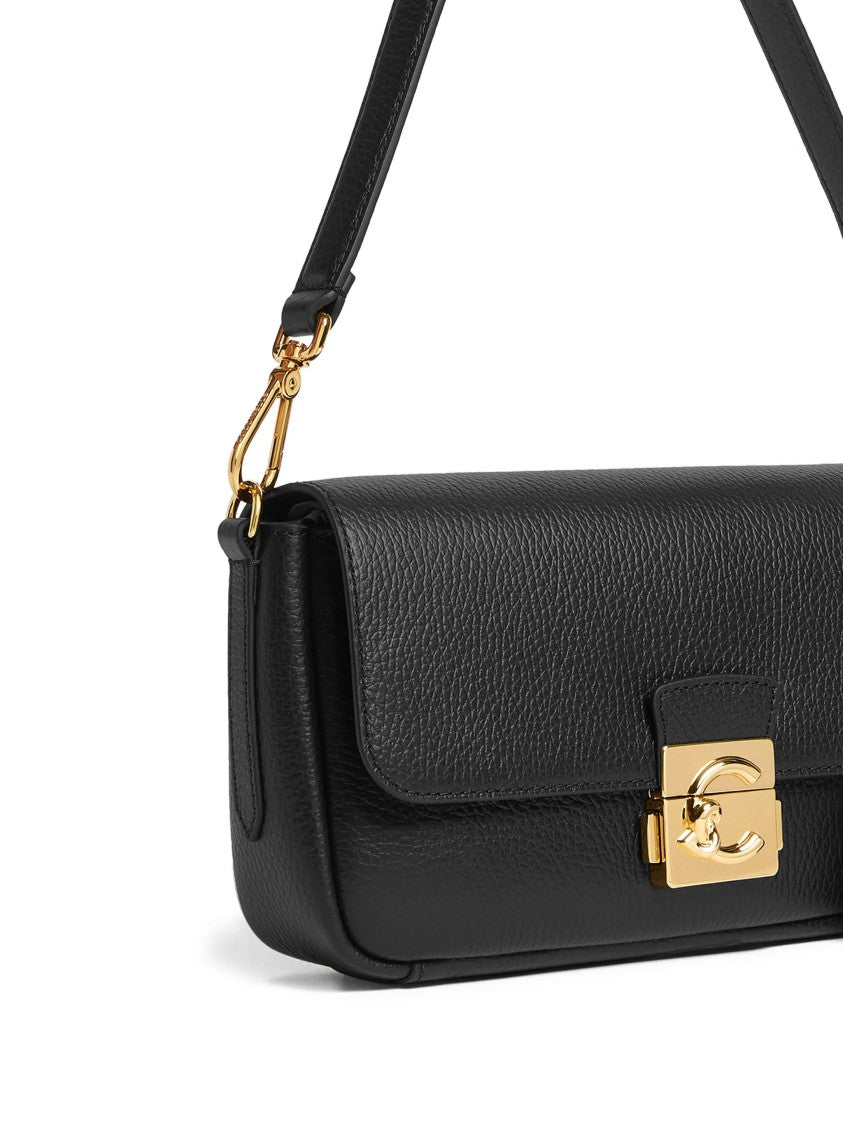 Coccinelle Pebbled Leather Shoulder Bag With Gold Lock Closure