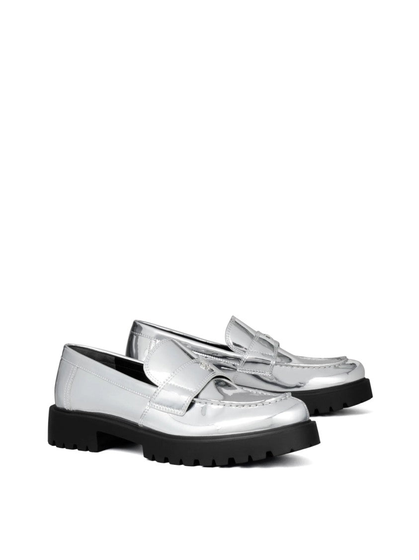 Tory Burch Mirrored Metallic Classic Logo Lug Loafers