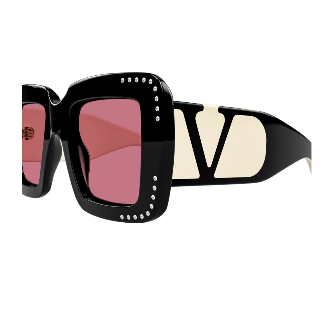 Valentino Black Ivory Red Linea V Logo Vg0056s Square Sunglasses