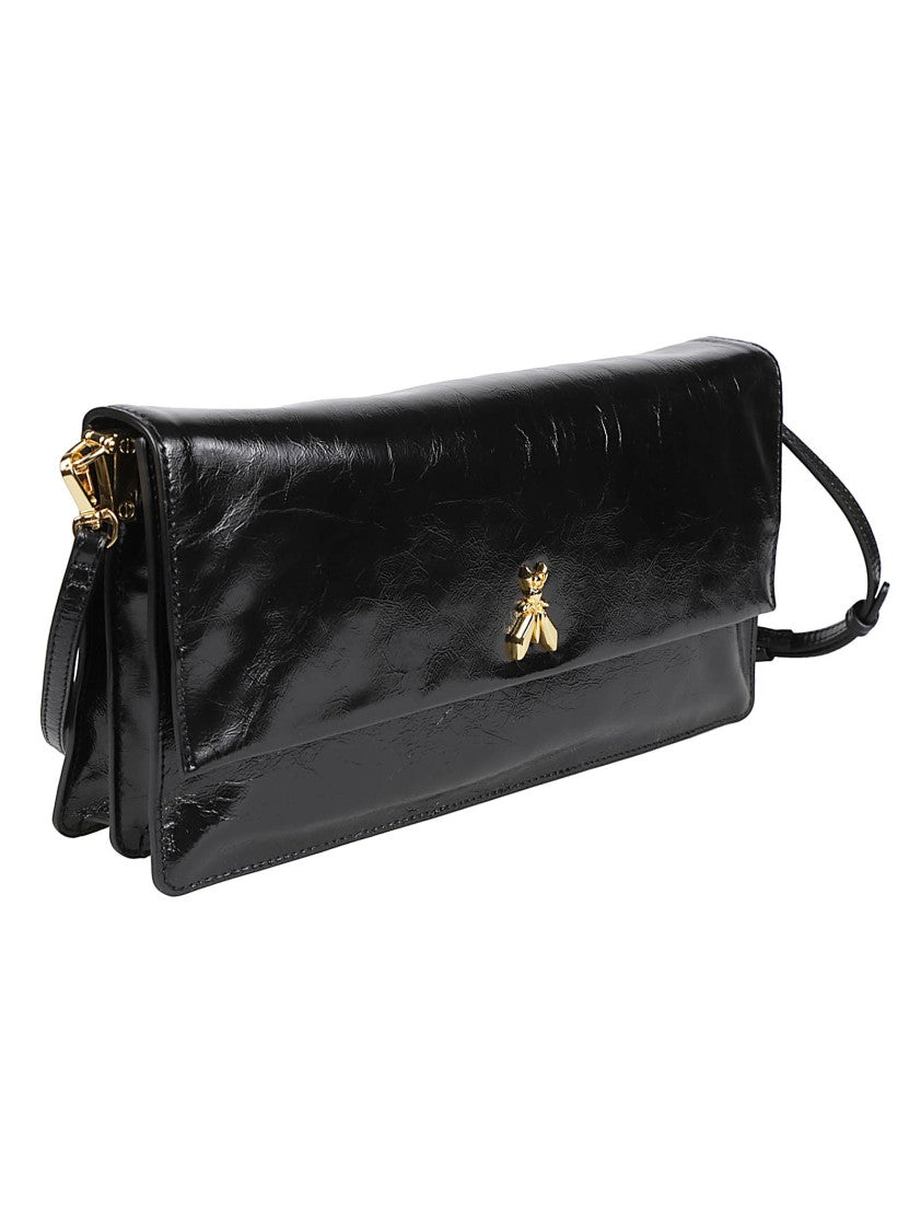 Patrizia Pepe Black Rectangular Calf Leather Bee Crossbody Bag