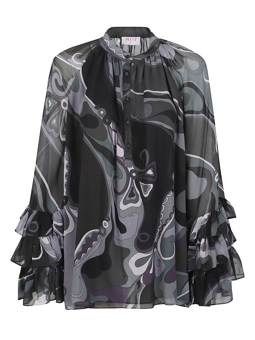 Emilio Pucci Sheer Silk Blouse With Abstract Swirling Pattern