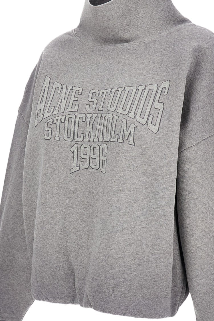 Acne Studios Cropped Grey Sweater With Raised Text And Voluminous Sleeves