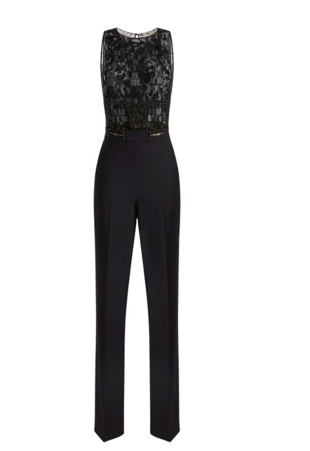 Elisabetta Franchi Sleeveless Crepe Embroidered Jumpsuit