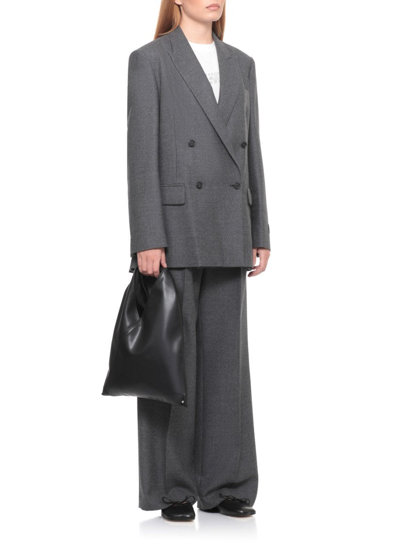 Mm6 By Maison Margiela Triangular Black Handbag With Contrasting Stitching