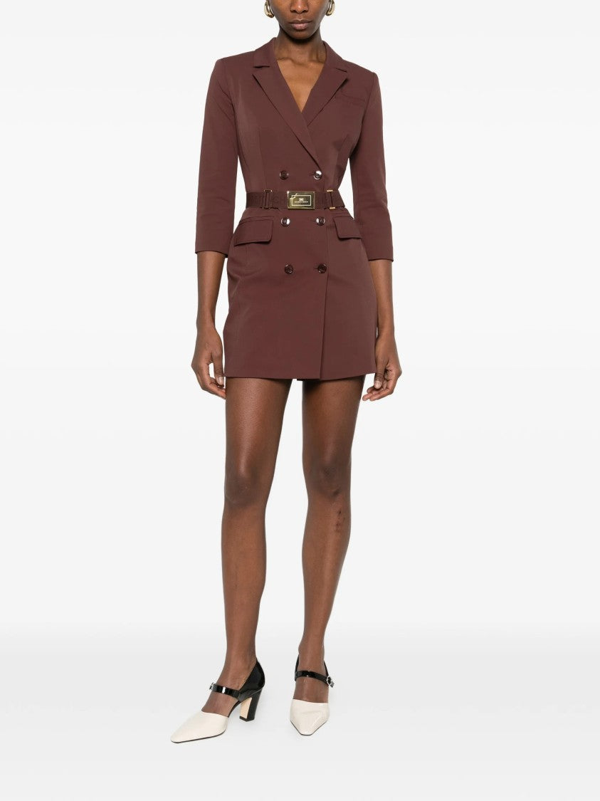 Elisabetta Franchi Tailored Double-Breasted Gold-Tone Button Dress