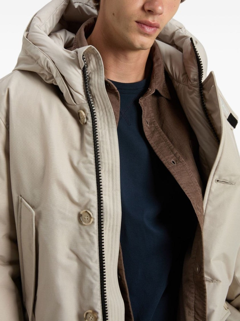 Woolrich Dove Grey Padded Parka With Hooded Neck