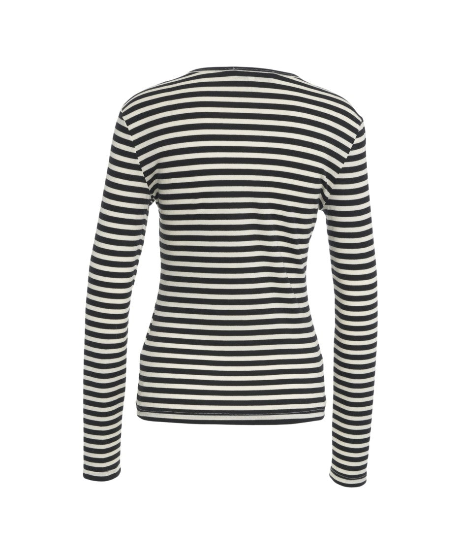Munthe Striped Knit Top With Half-Button Placket And Fitted Silhouette