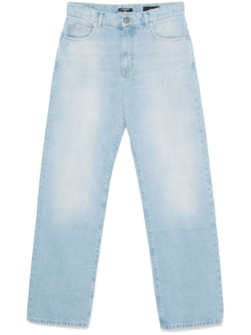 Balmain Light Blue Washed Denim Trousers