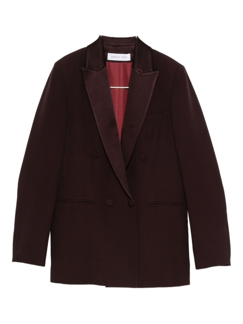 Raquel Diniz Double-Breasted Tailored Jacket In Deep Burgundy