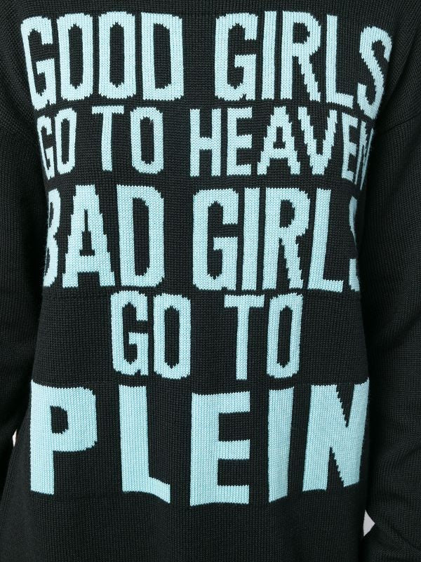 Philipp Plein Knitted Pullover Sweater With Graphic Text And Emblem