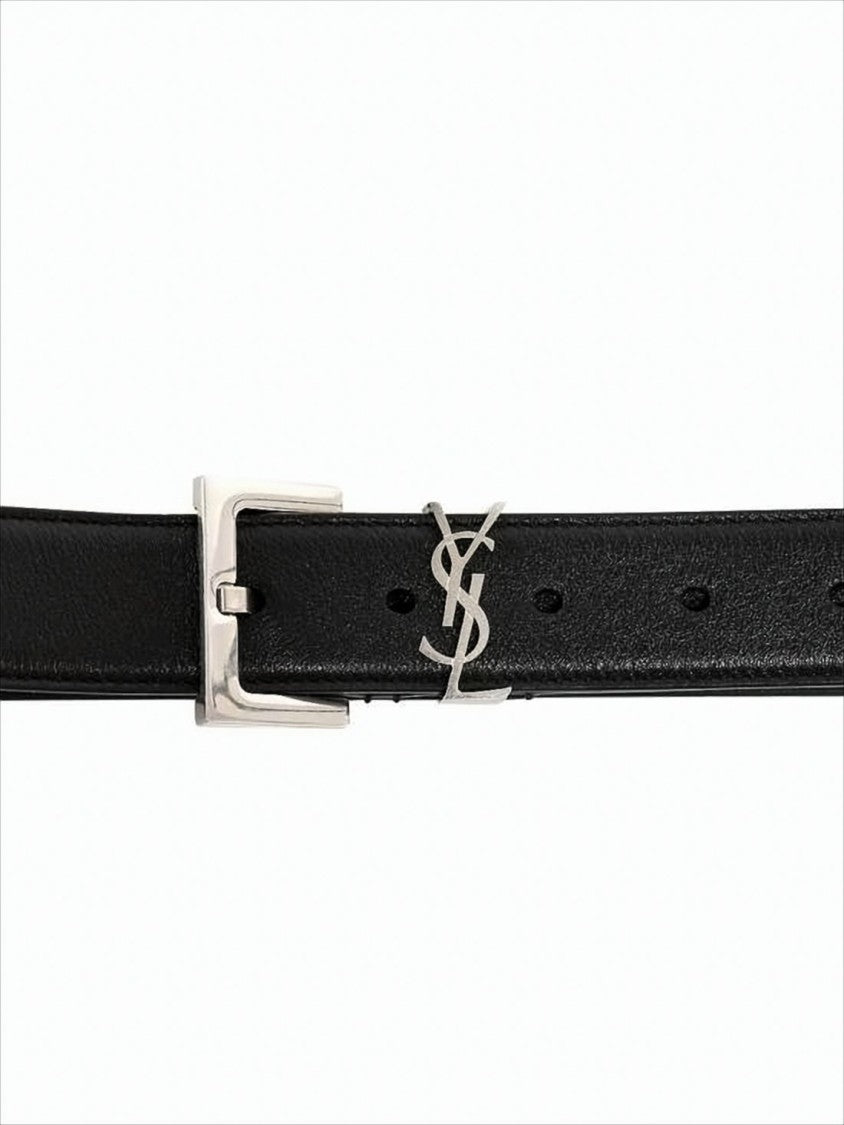 Saint Laurent Regular Width Black Leather Belt With Silver-Tone Hardware