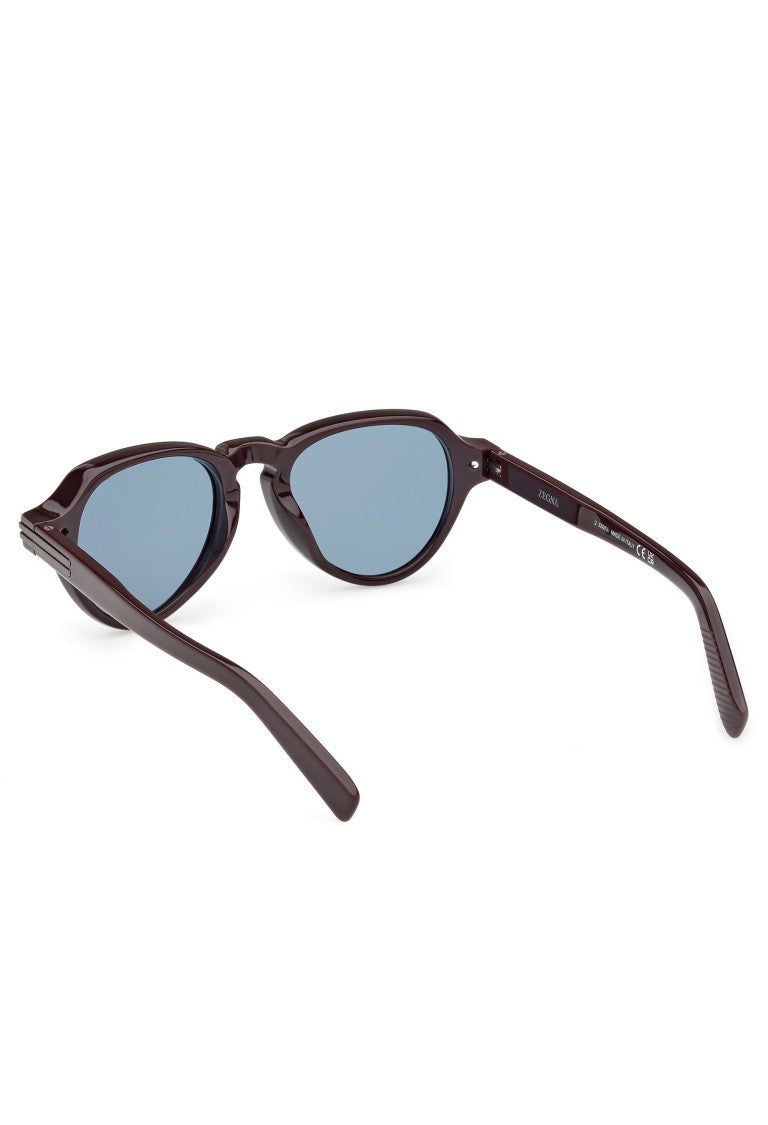Zegna Bold Dark Brown Acetate Sunglasses With Distinctive Bevels