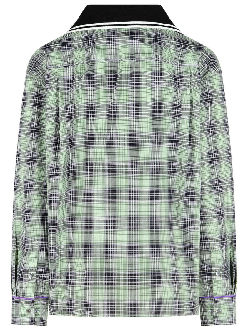 Marni Checked Green Cotton Casual Shirt With Wide Collar