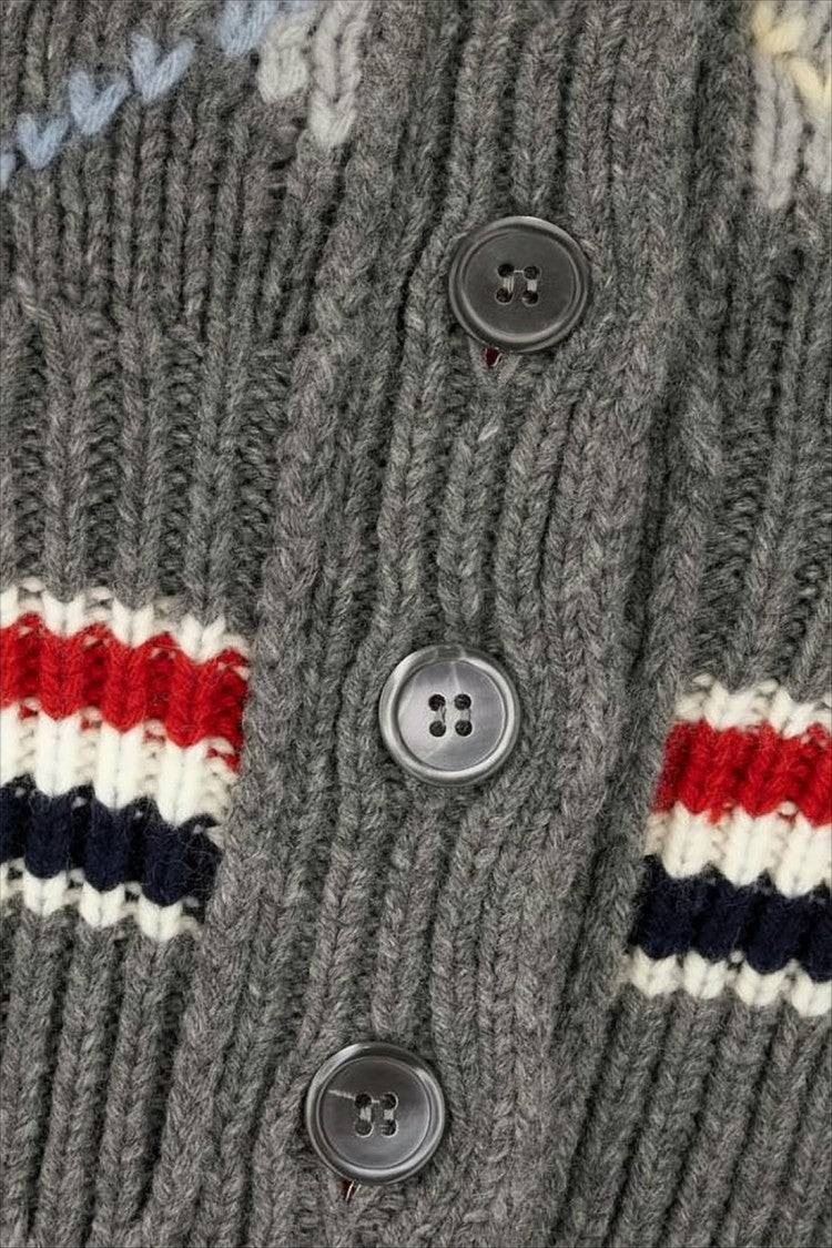 Thom Browne Cropped Argyle Cardigan With Striped Detailing