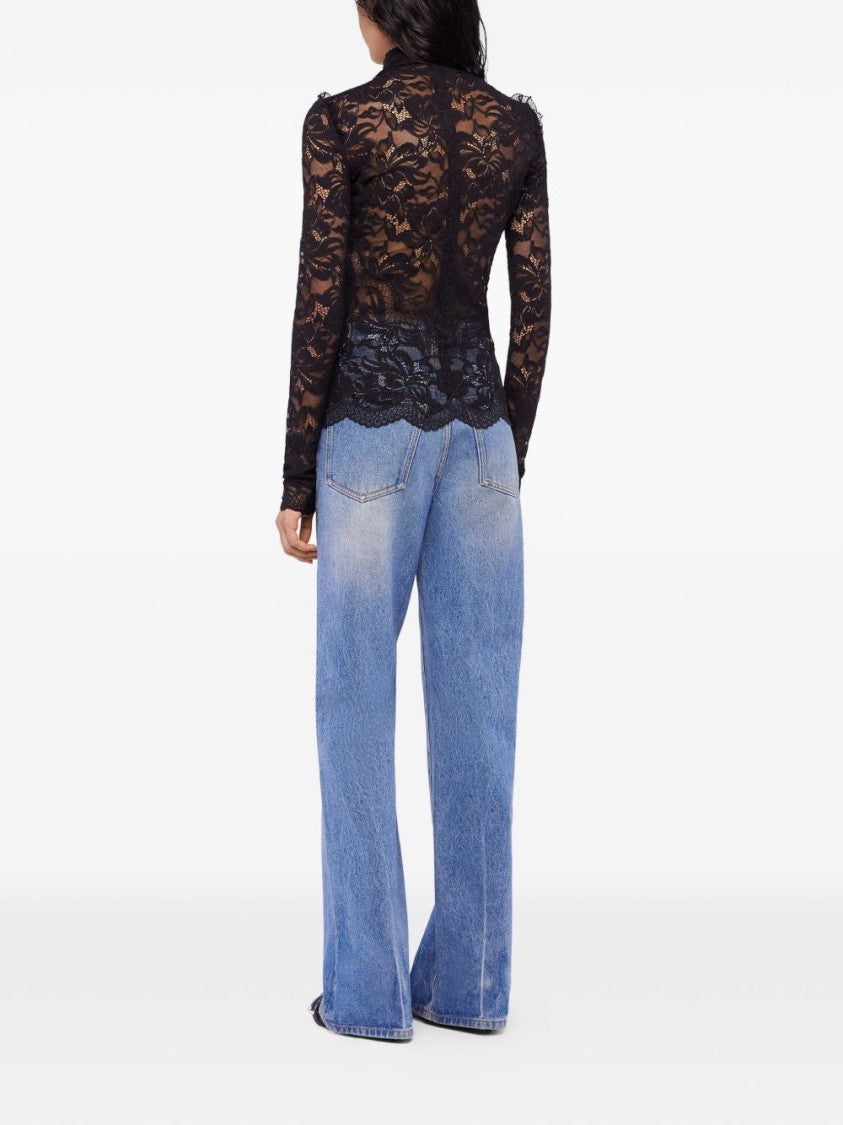 Rabanne Intricate Floral Lace Long-Sleeve Top