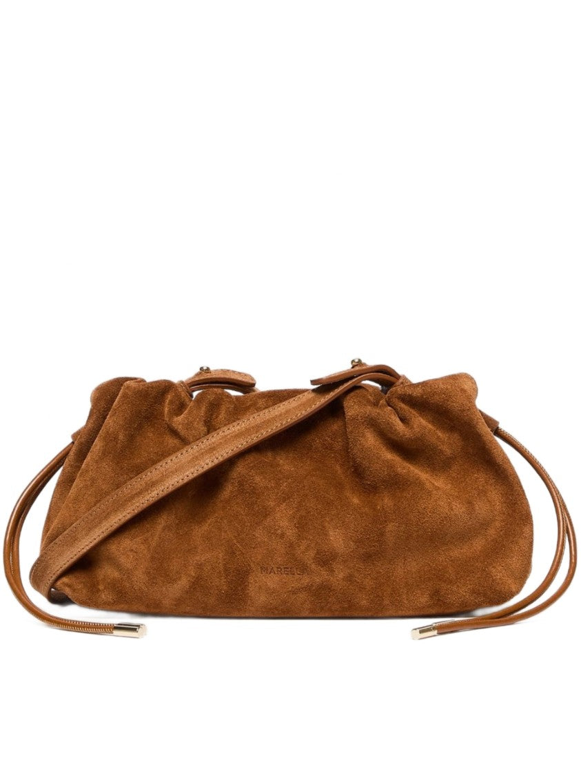 Marella Ruched Design Suede Shoulder Bag With Adjustable Strap