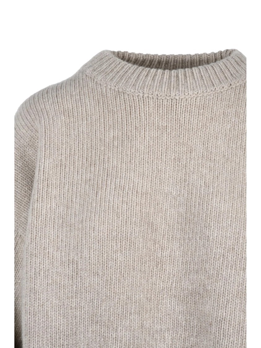 Alysi Cropped Knit Sweater With Classic Crew Neck In Virgin Wool