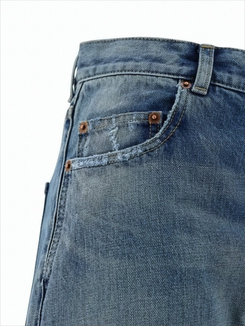 Saint Laurent Straight-Leg Denim Pants With Subtle Distressed Hem