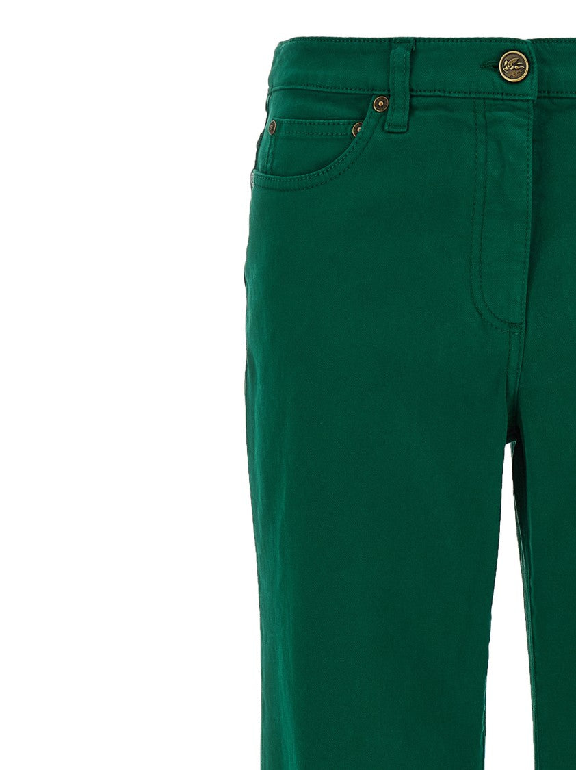 Etro Wide-Leg Green Cotton Trousers
