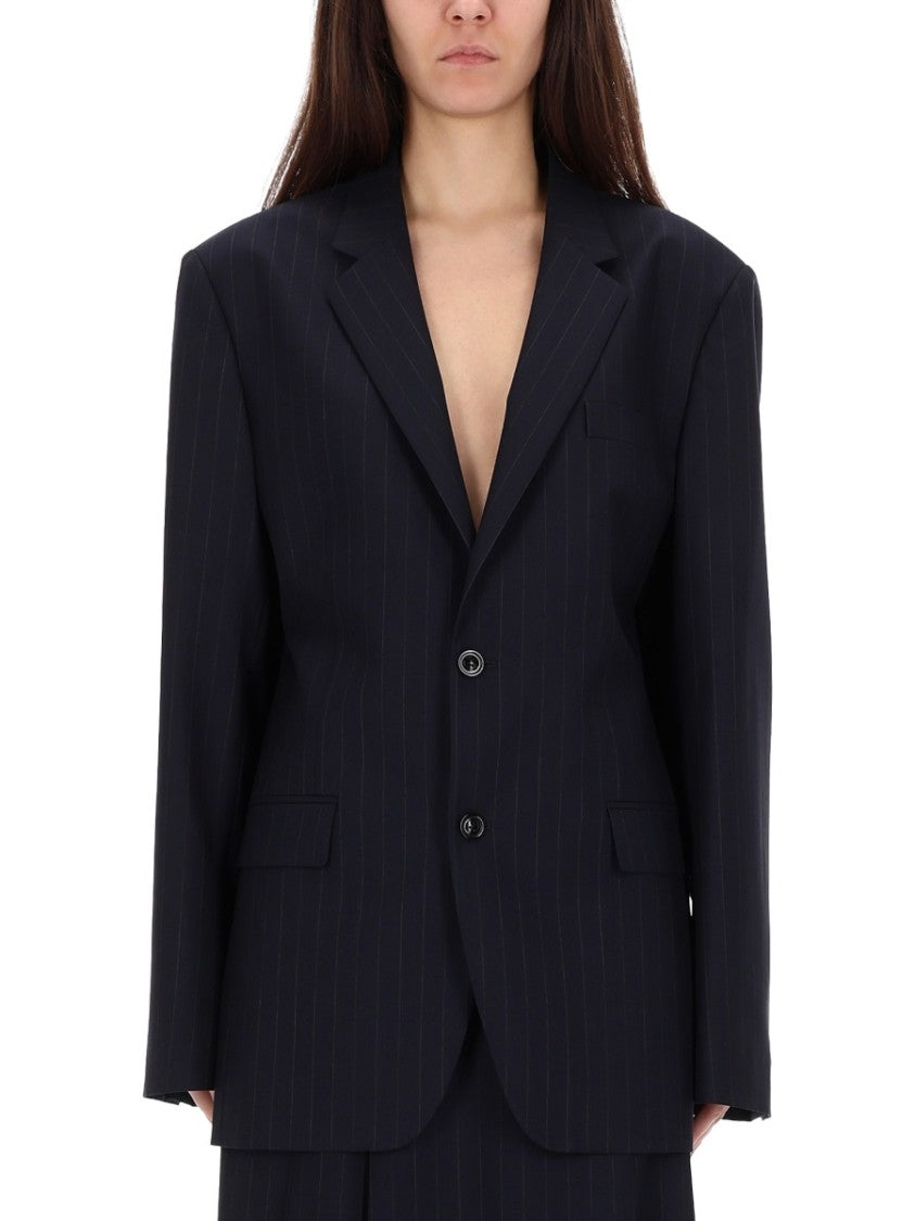 Maison Margiela Oversized Structured Wool Pinstripe Jacket