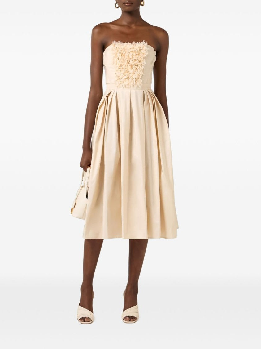 Elisabetta Franchi Cream Off-The-Shoulder 3D Floral Evening Dress