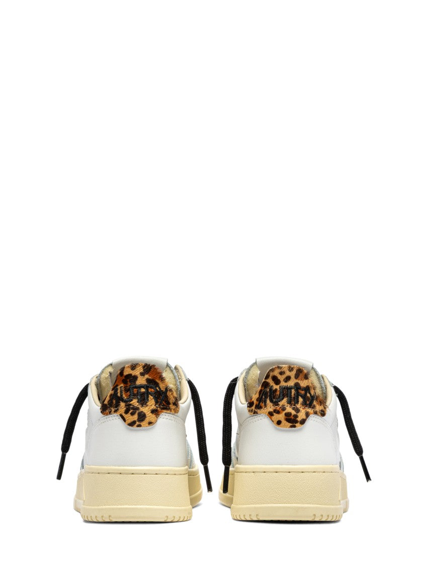 Autry Medalist Low-Top White/Leopard Pony Hair Leather Sneakers