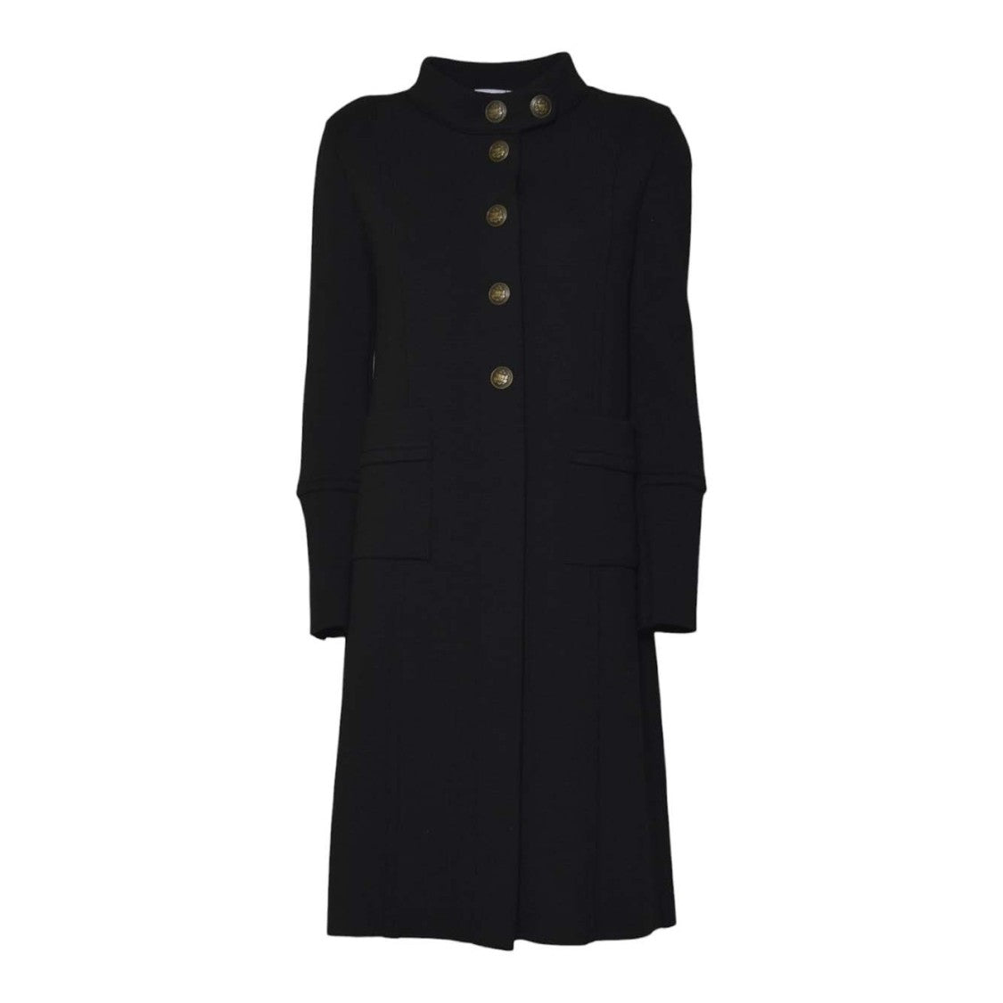 Charlott Long Black Wool Coat With Decorative Buttons And High Collar