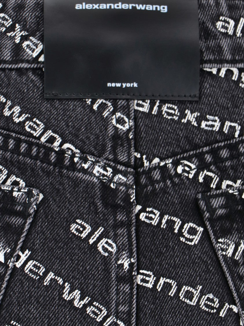 Alexander Wang Dark Grey Denim Logo Shorts