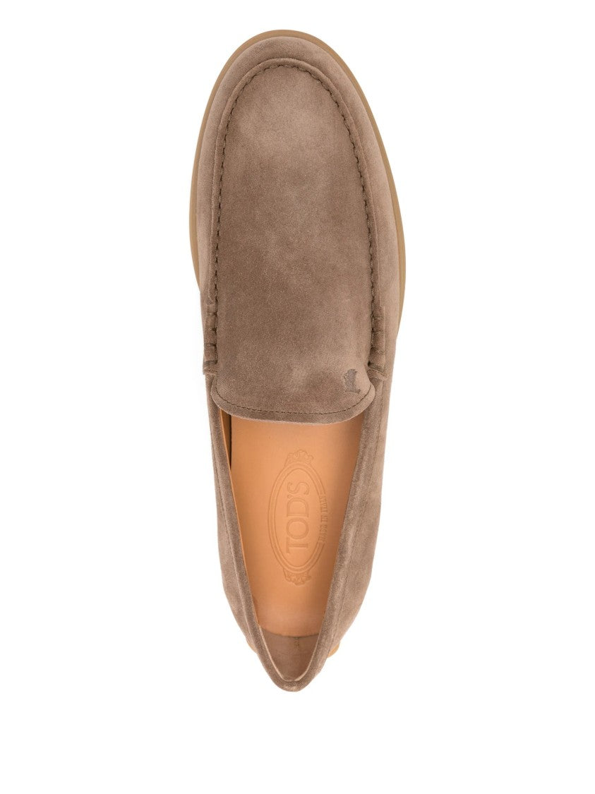 Tod's Taupe Calzature Suede Rounded Toe Loafers