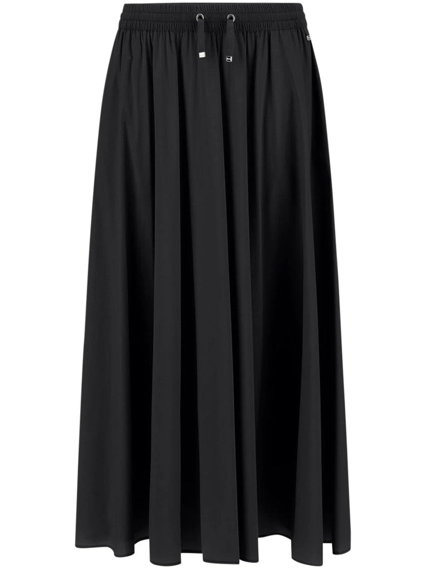 Herno Flowing Black Skirt With Gathered Waistband