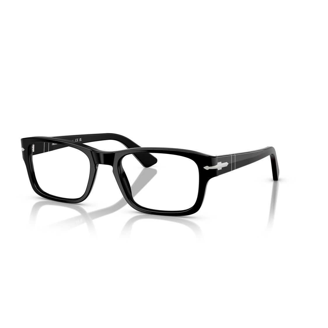 Persol 0Po3364v Rectangular Black Acetate Eyeglasses With Silver Arrow Detail