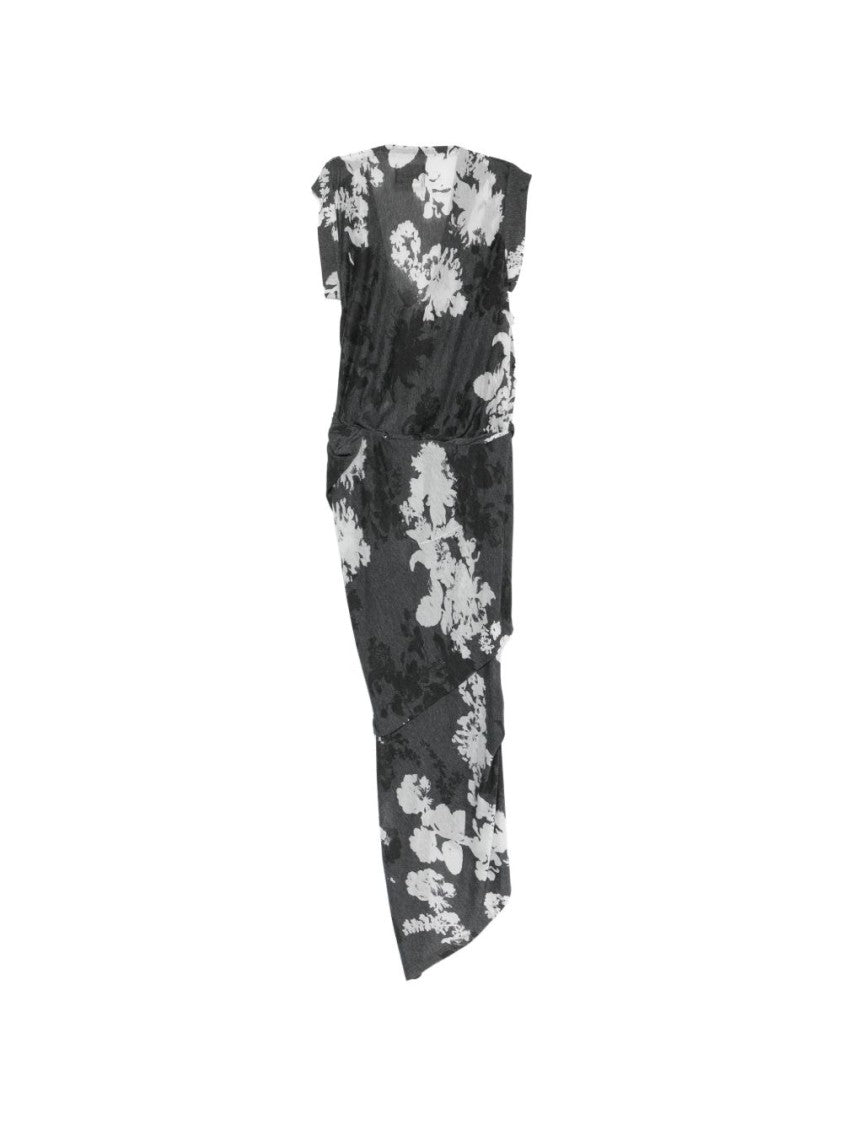 Vivienne Westwood Grey Floral Print Draped Wrap Dress