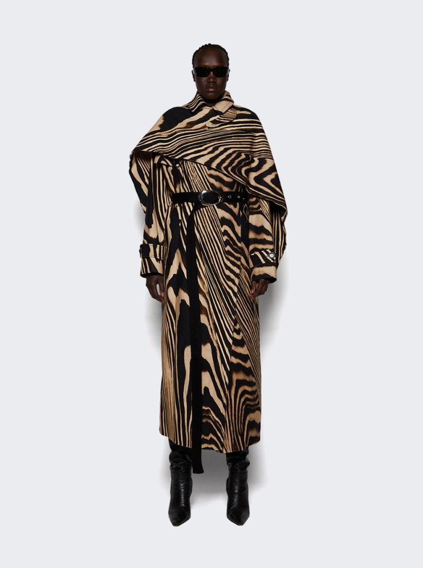 David Koma Zebra Print Trench Coat With Removable Overlay - Beige And Black