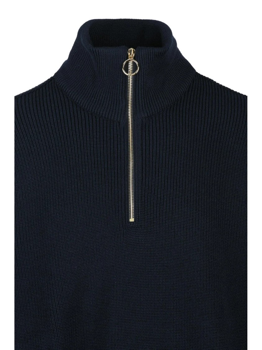 Paul & Shark Zip Turtleneck Sweater With Ribbed Texture And Silver Ring Pull