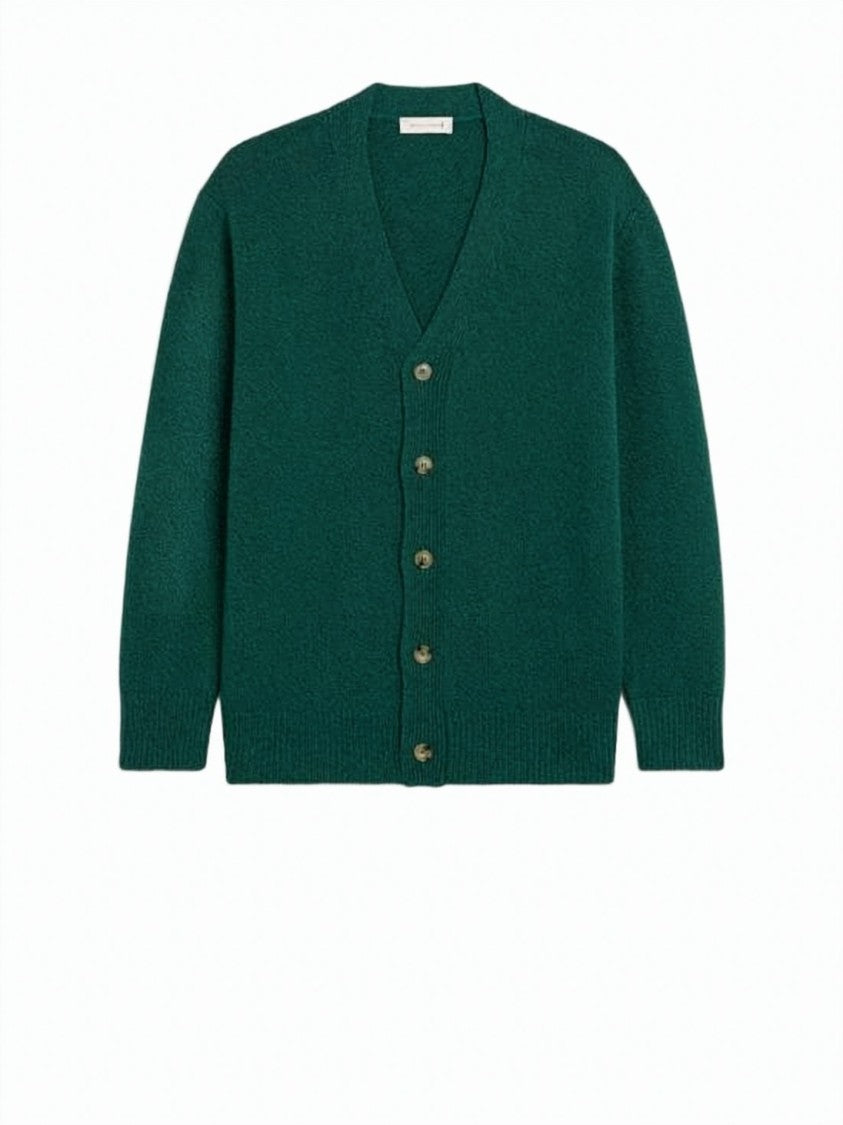 Mackintosh Deep V-Neck Cardigan With Button-Down Front And Fine Knit Fabric