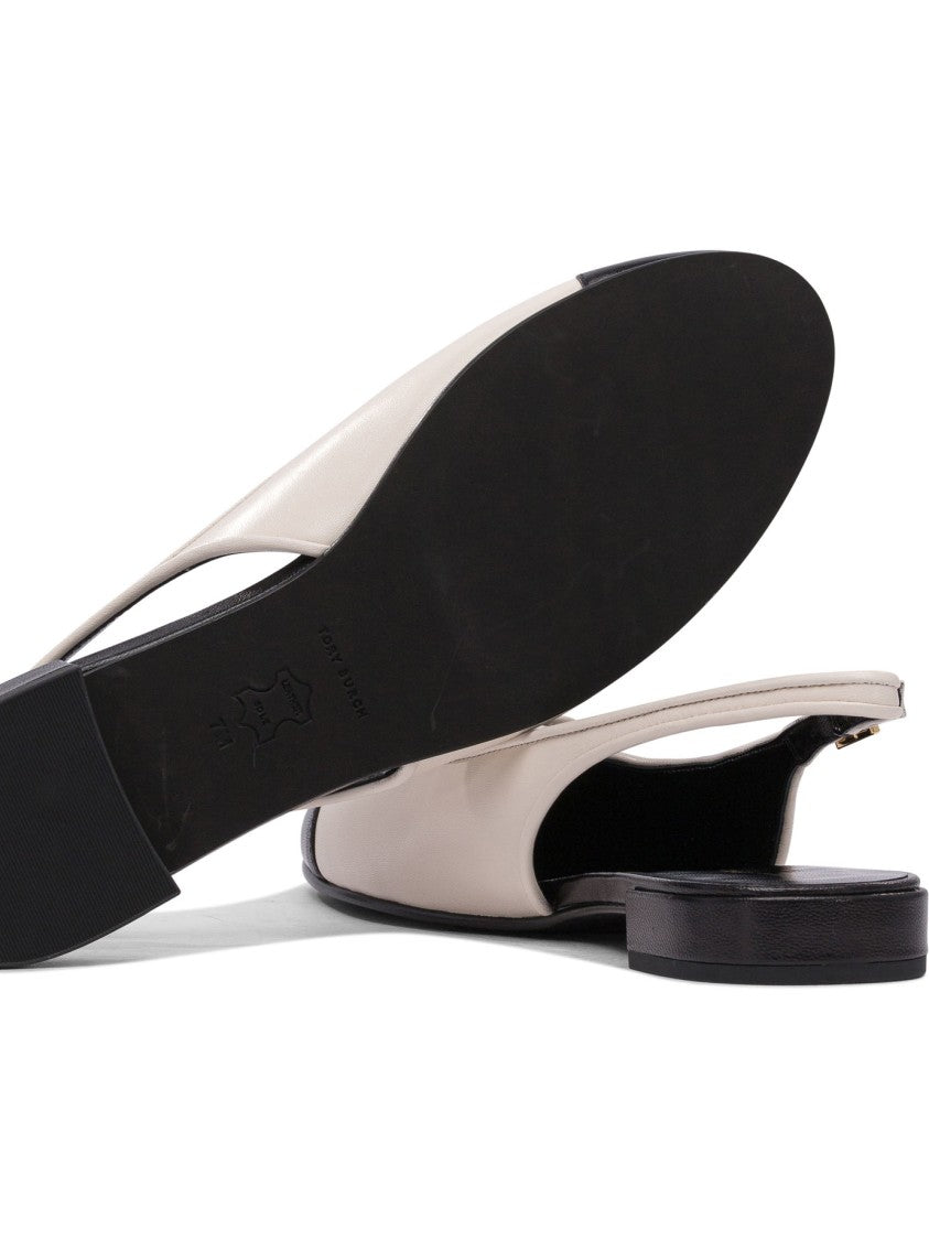 Tory Burch Slingback Heeled Shoes With Cap Toe And Bow Detail