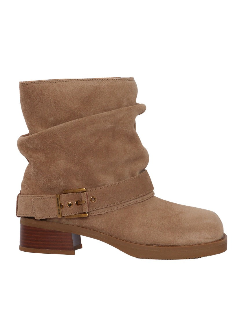 Michael Kors Brown Suede Slouchy Ankle Booties With Decorative Buckle