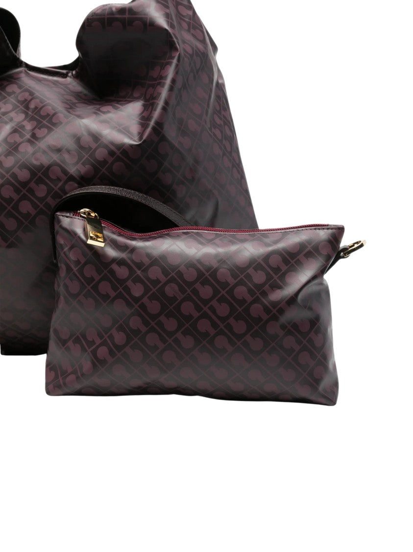 Gherardini Brown Monogram Print Hobo Bag With Adjustable Strap And Pouch