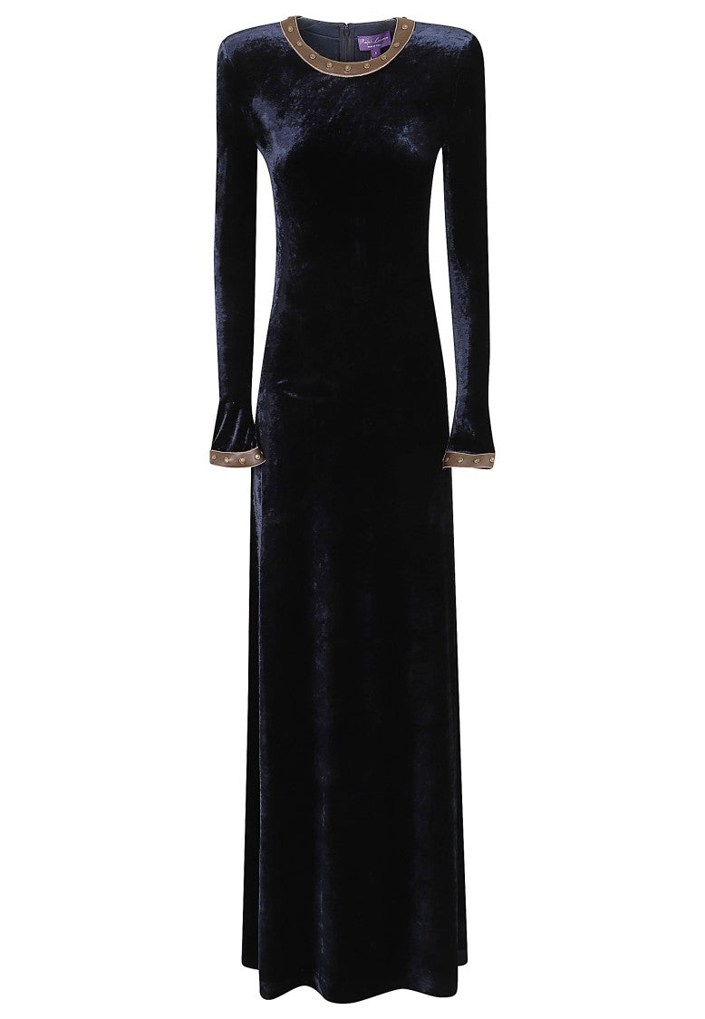 Polo Ralph Lauren Long Velour Evening Gown With Leather Accents