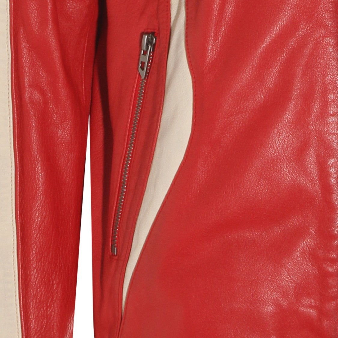 Diesel Red Leather Jacket With Cream Panels