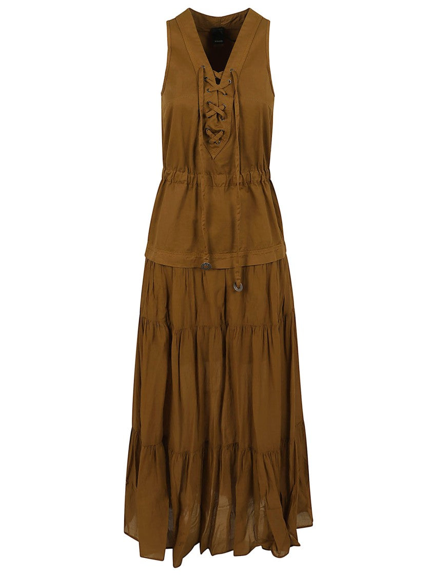 Pinko Boho-Chic Long Dress With Corsetry-Inspired Detailing
