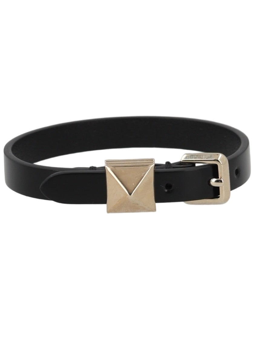Valentino Garavani Rockstud Sleek Black Leather Studded Bracelet