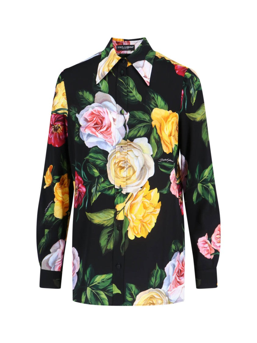 Dolce & Gabbana Floral Silk Shirt – Black