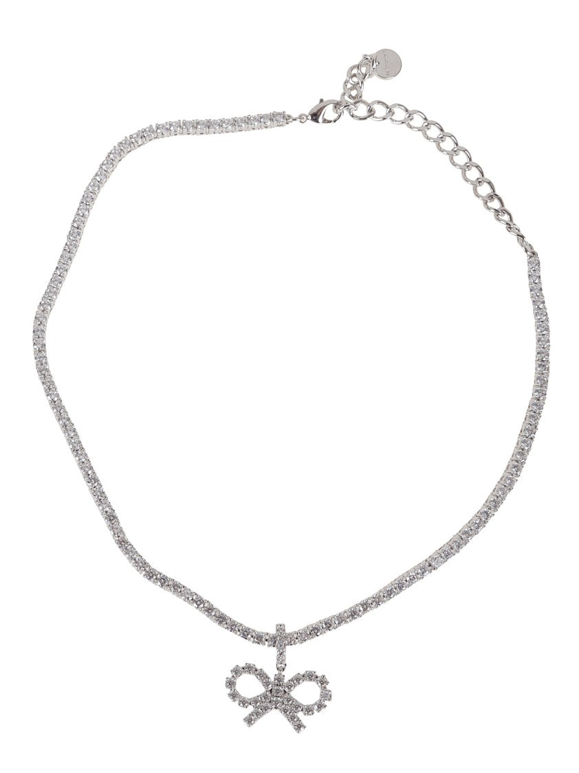 Self-Portrait Tennis Necklace With Crystal Bow Charm