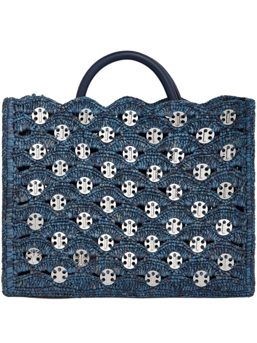 Rabanne Structured Woven Raffia Tote With Metallic Accents