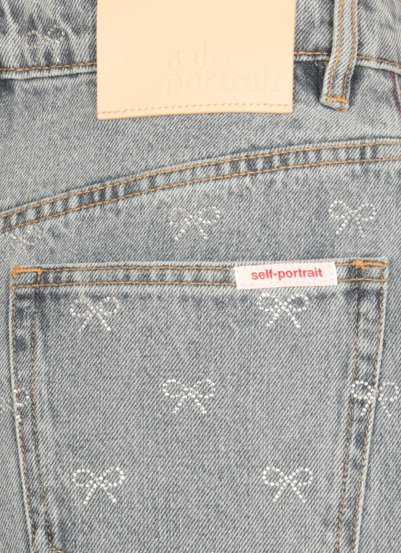 Self-Portrait Light-Blue Wide-Leg Cotton Jeans With Bow